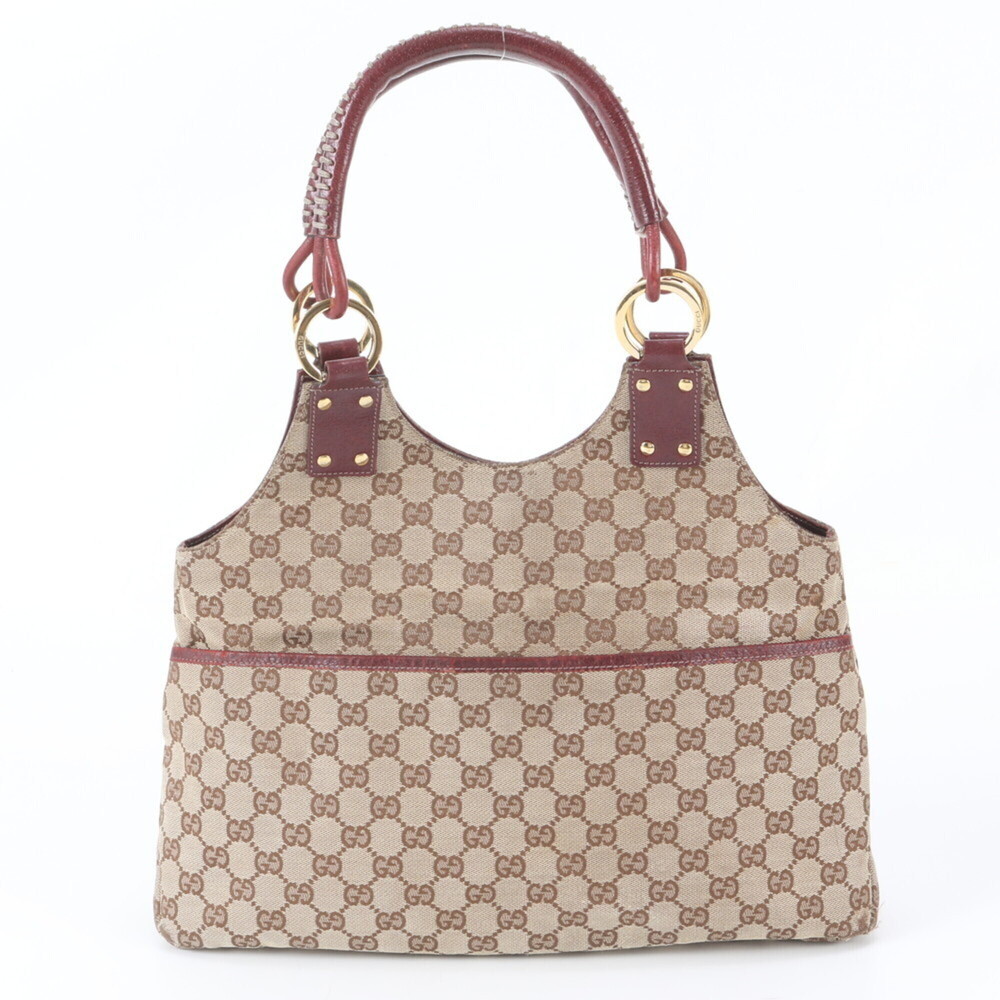 Gucci GG Canvas 132260 Leather Tote Bag Shoulder Handbag Gold Hardware Women's